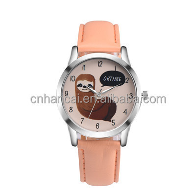 New Arrival Lovely Sloth Leather Watch Fashion Animal Watches For Ladies Female Number Dial Animal Wristwatches