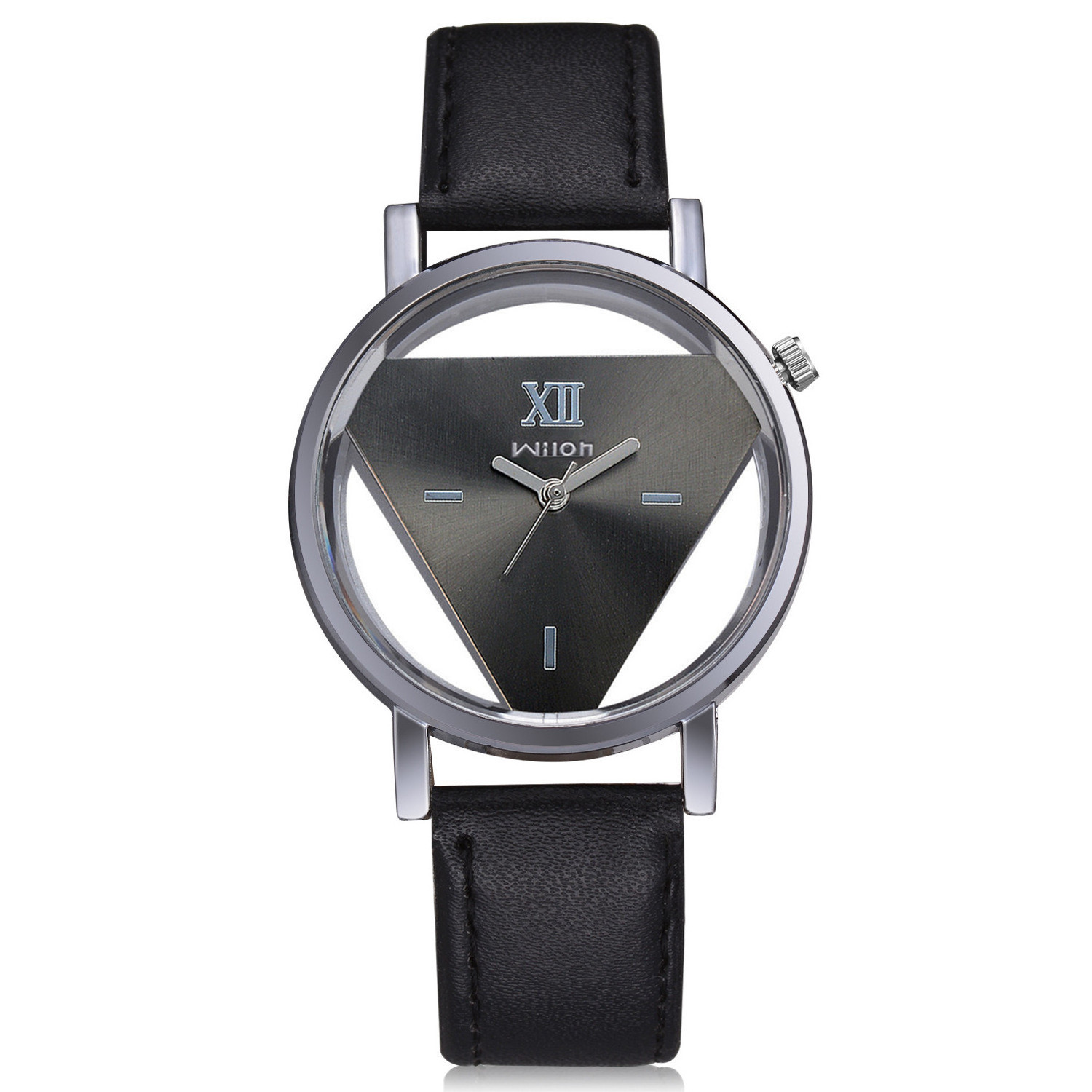 Fashion Hollow Triangle Women Quartz Watches Simple Novelty And Individualism Creative Wrist Watch Black White Leather Clock