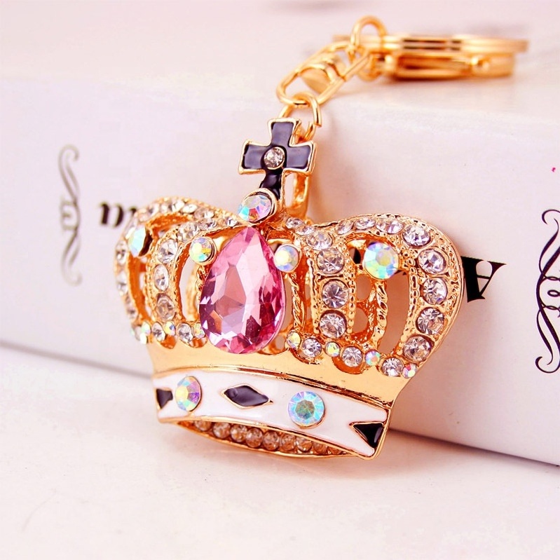 European and American Exquisite Crystal Crown Cross Keychain Girl's Handbag Pendant Fashion Car Key Ornament Chain Small Gift