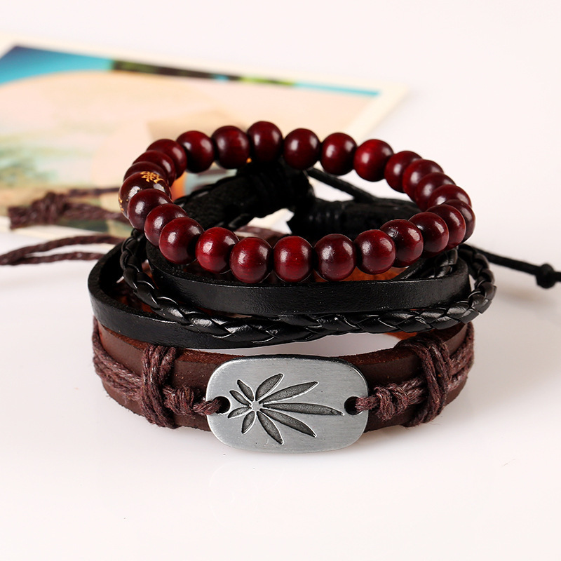 Vintage Tribal Bohemian Wood Beads Boho Bracelets Cuff Men Leather Bracelet Femme Male Wrist Band Handmade Jewelry