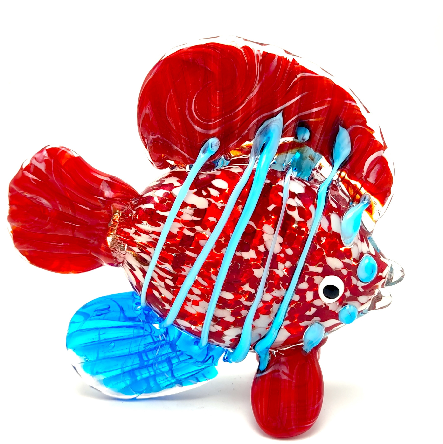 red oblate fish hand blown Glass Fish Sculptures