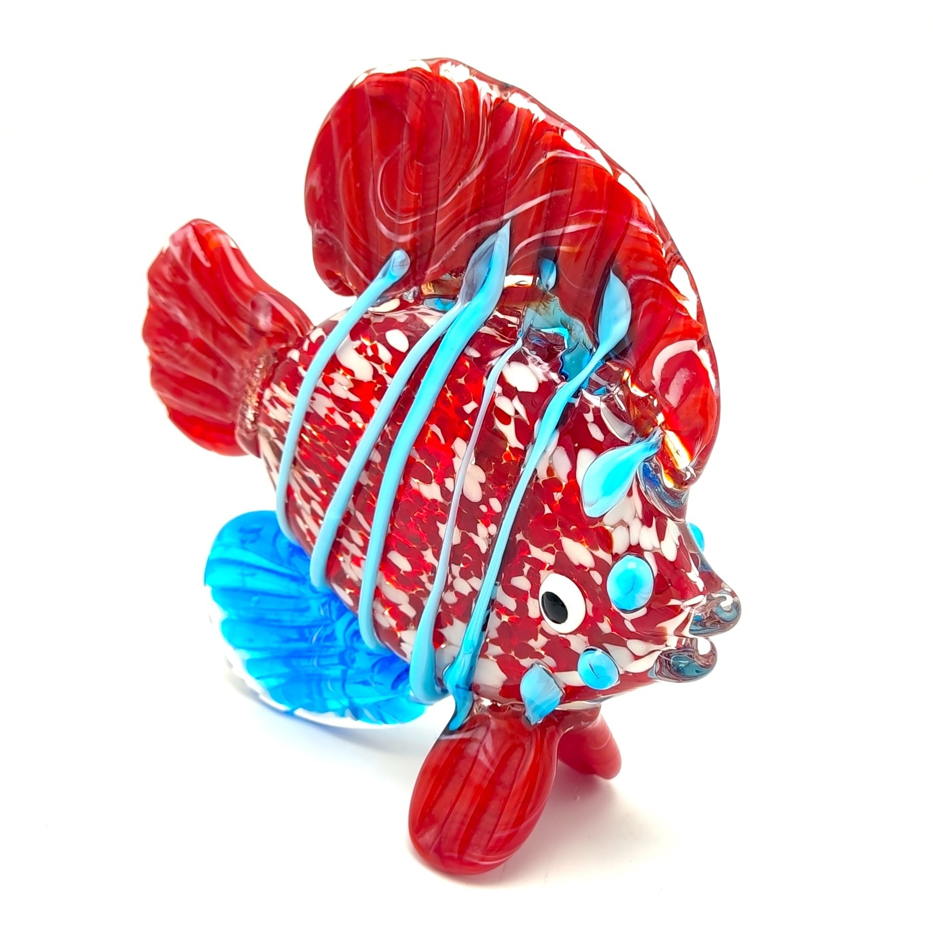 red oblate fish hand blown Glass Fish Sculptures