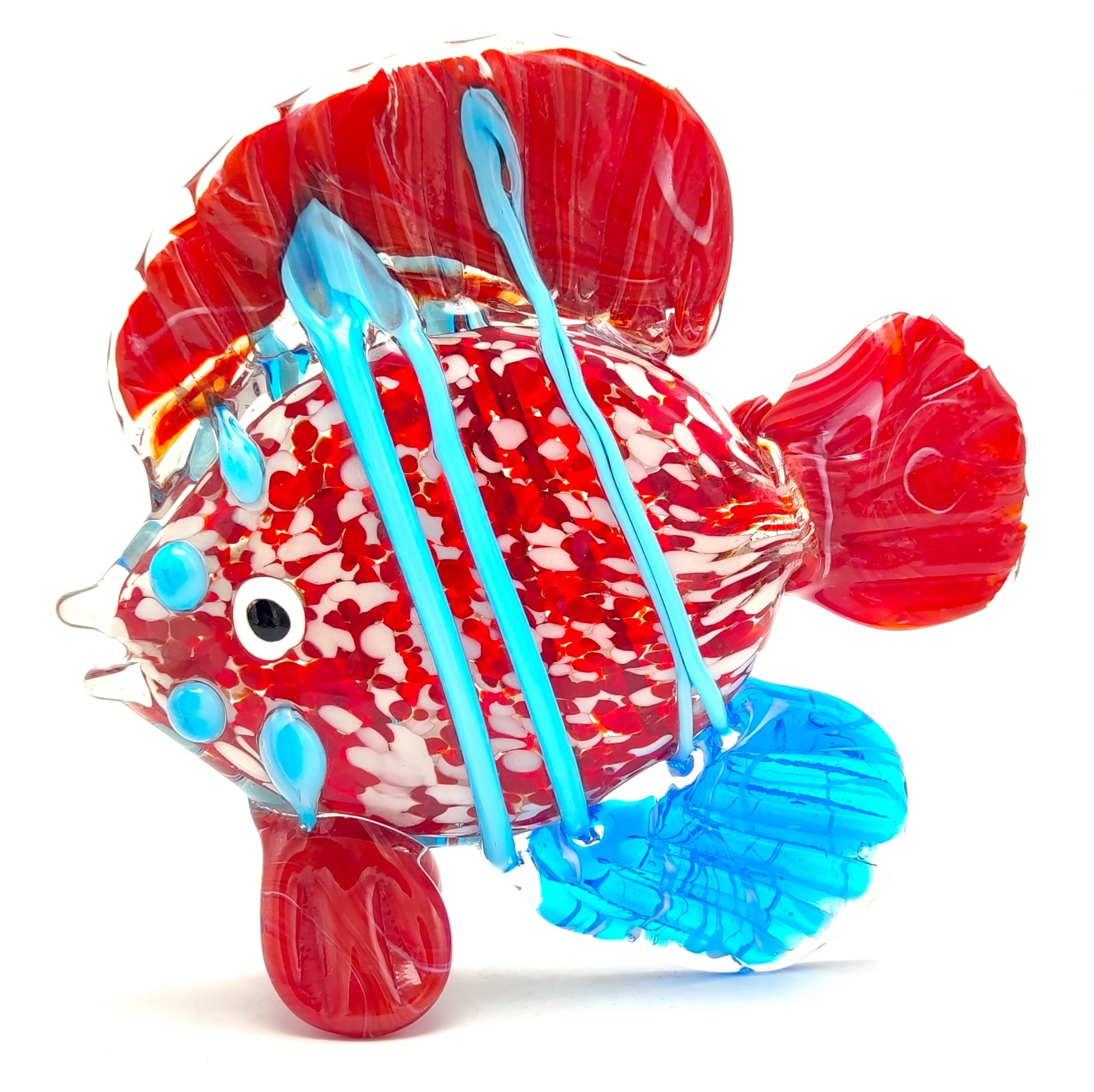 red oblate fish hand blown Glass Fish Sculptures