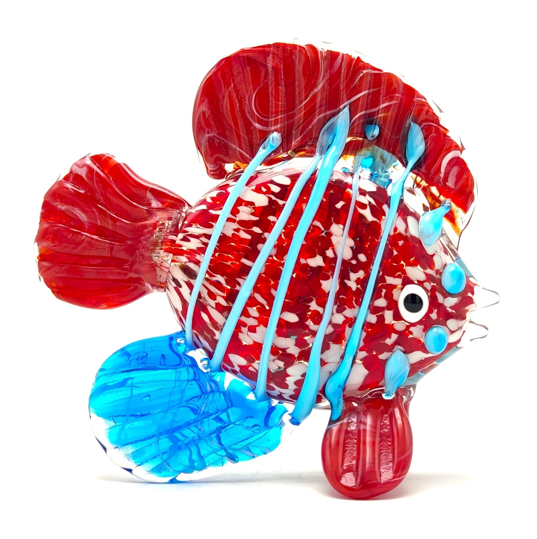 red oblate fish hand blown Glass Fish Sculptures