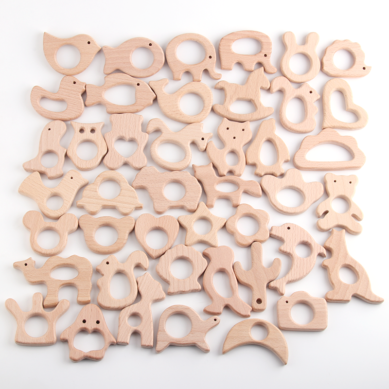 Wholesale custom DIY necklace accessories Decoration Animal Shape Baby natural Wood dental glue Beech Wood baby dental glue