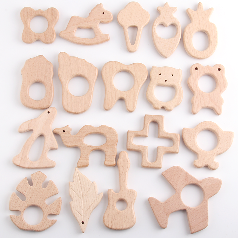 Wholesale custom DIY necklace accessories Decoration Animal Shape Baby natural Wood dental glue Beech Wood baby dental glue