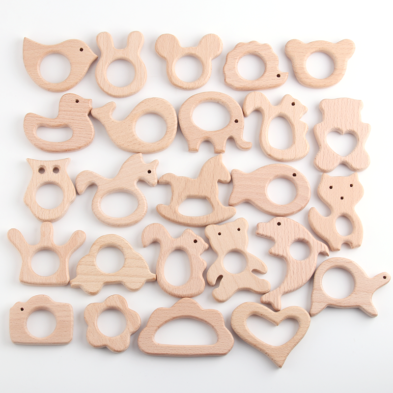 Wholesale custom DIY necklace accessories Decoration Animal Shape Baby natural Wood dental glue Beech Wood baby dental glue