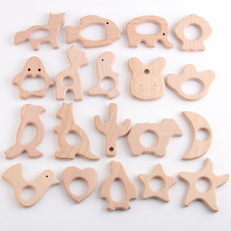 Wholesale custom DIY necklace accessories Decoration Animal Shape Baby natural Wood dental glue Beech Wood baby dental glue