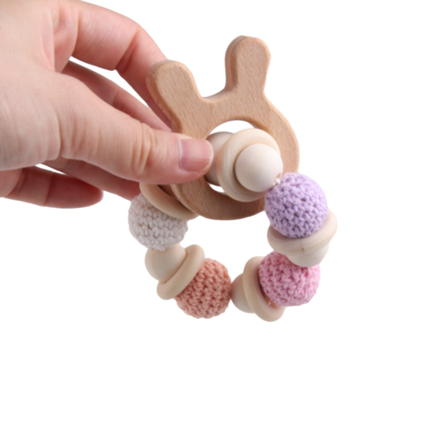 Cartoon Wooden Rattle Teething Glue Baby Toy Crochet Silicone Animal Teething Ring Personalized Wooden Rattle Teething Glue