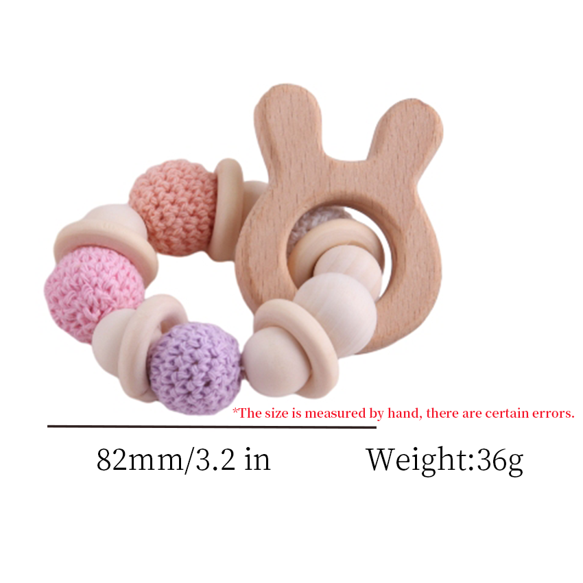 Cartoon Wooden Rattle Teething Glue Baby Toy Crochet Silicone Animal Teething Ring Personalized Wooden Rattle Teething Glue