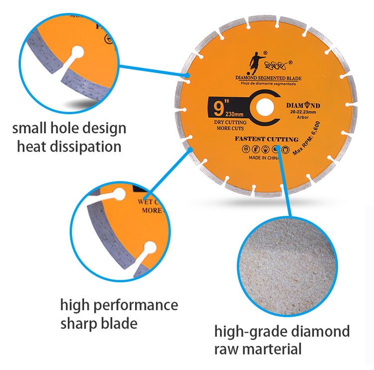 BKH wholesale 9 inch cold press circular dry cutting diamond segmented saw blade for marble stone ceramic tile