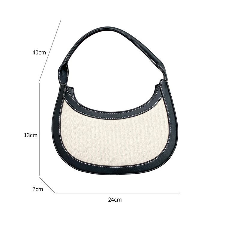 Guangzhou Factory 2023 Women Retro Niche Design Stitching Hand-Held Contrasting Color Armpit Bag Versatile Crescent Bag