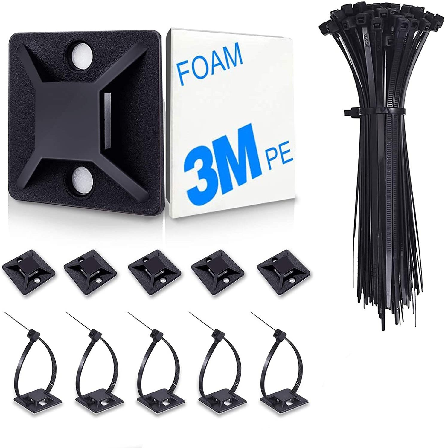 Self adhesive Nylon Wire Management Clips Clamp Wall Fixing Cable Zip Tie Mounting Organizer Holders Base Nylon Cable Tie Mounts