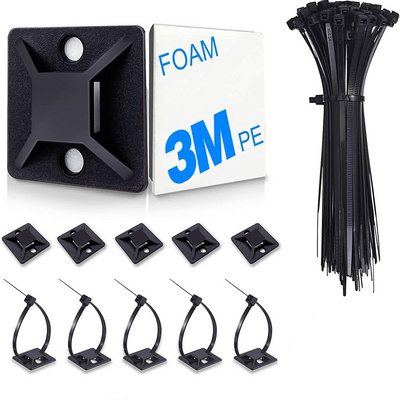 Self adhesive Nylon Wire Management Clips Clamp Wall Fixing Cable Zip Tie Mounting Organizer Holders Base Nylon Cable Tie Mounts