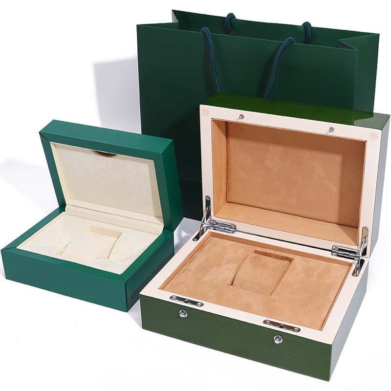 Wholesale custom design elegant watch cases for luxury gift boxes with tote bags flipped wooden green brand Rolexes watch box