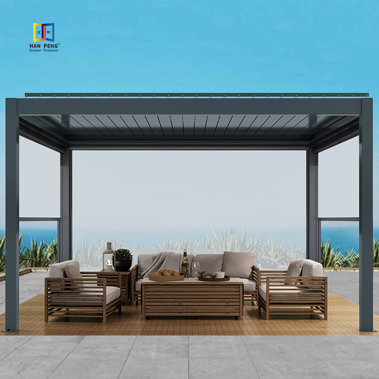 Luxury Motorized Aluminum Alloy 6005 T5 Sunshade Windproof Pergola Gazebo