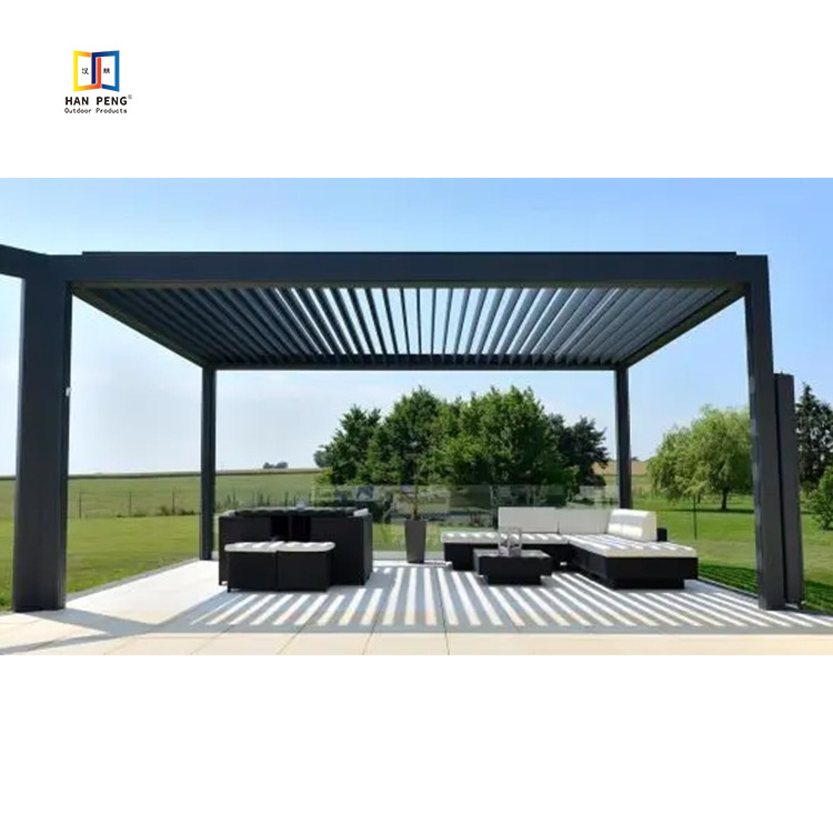 Sliding Glass Door Automatic Electric Pergola Gazebo With Adjustable Louvre Roof