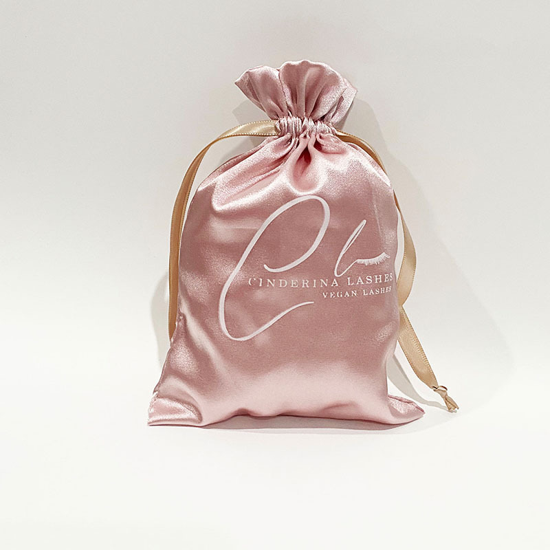 Custom Printed Logo  colorful rose gold drawstring satin silk  gift packing bag pouch