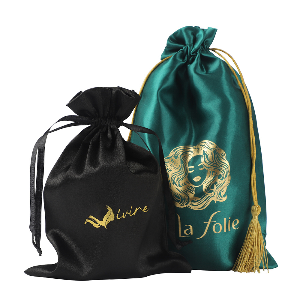 Custom Printed Logo  colorful rose gold drawstring satin silk  gift packing bag pouch