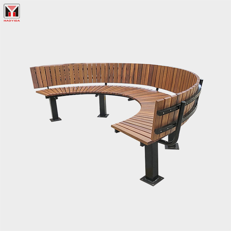 Factory custom cast iron wood slats curved garden semi circle outdoor bench with backrest