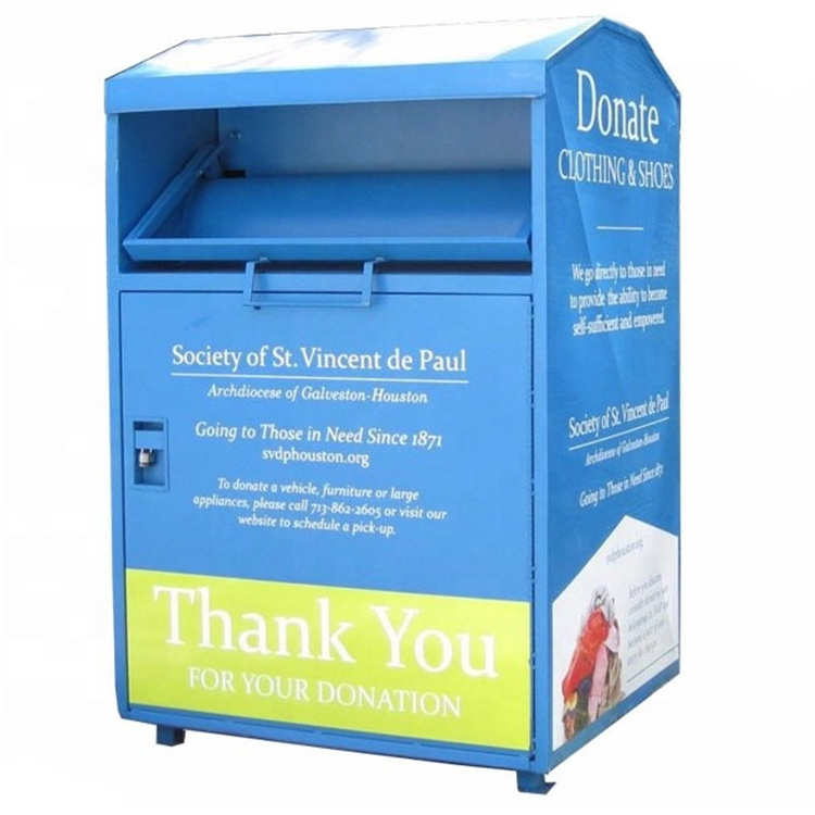 Factory Customized Large Clothing Donation Box Steel Collection Drop Off Metal Clothing Donation Bin