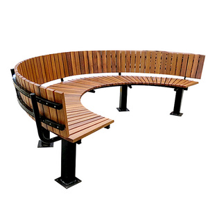 Factory custom cast iron wood slats curved garden semi circle outdoor bench with backrest