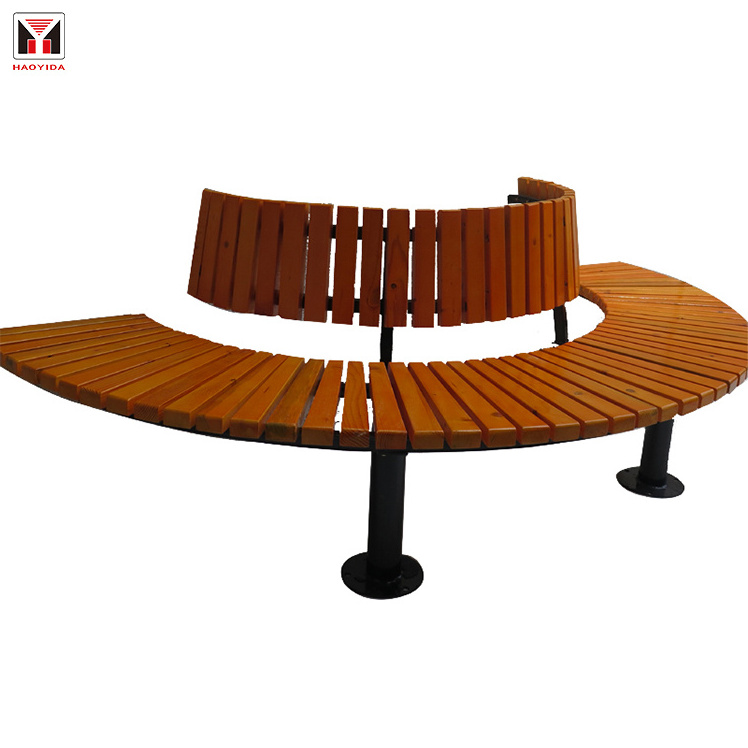 Factory top sale garden park curved bench mold metal feet frame wooden round tree bench outside street seat park bench seating