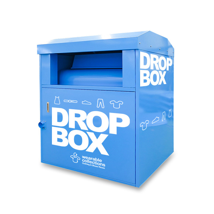 Waterproof Recycled Textile Donation Bank Book Clothes Shoes Drop Bin Box for Sheet Metal Steel Shoes Clothing Donation Bin