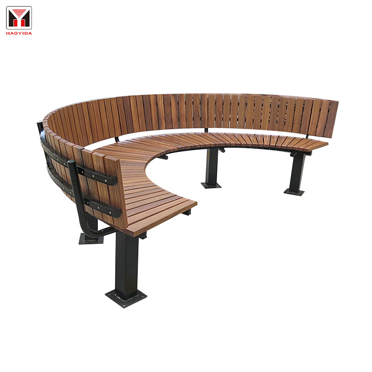 Factory custom cast iron wood slats curved garden semi circle outdoor bench with backrest