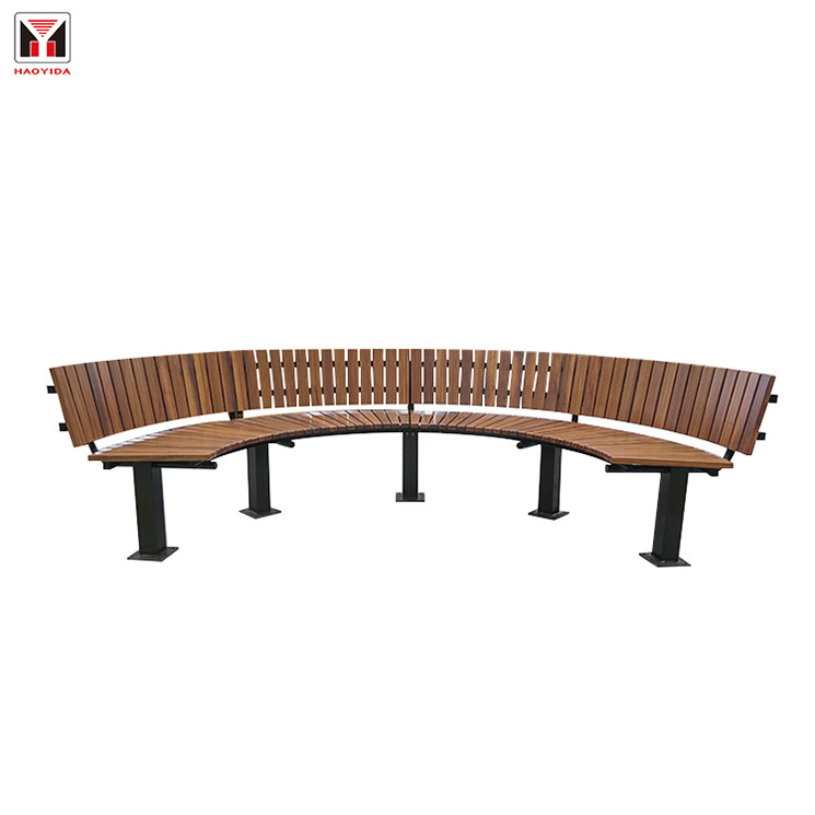 Factory custom cast iron wood slats curved garden semi circle outdoor bench with backrest