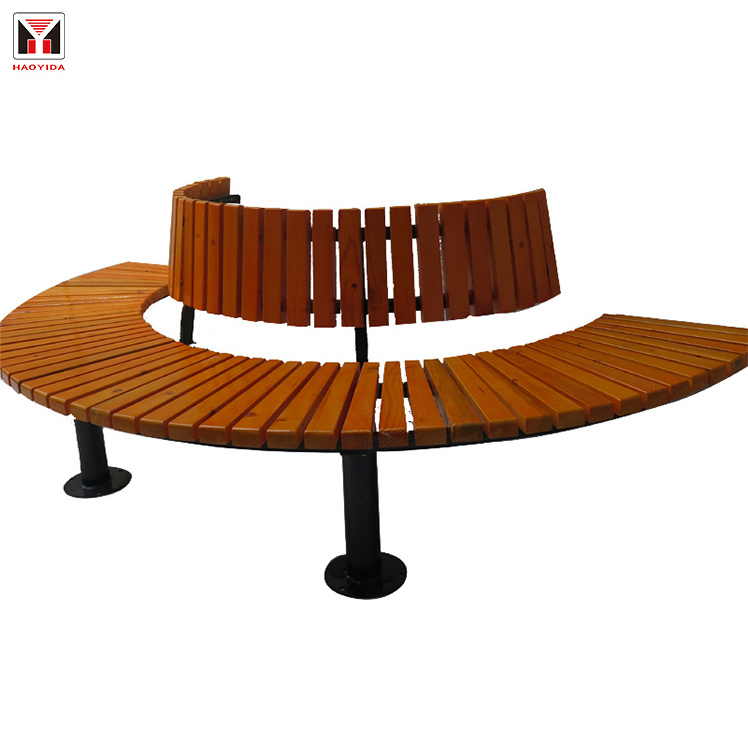 Factory top sale garden park curved bench mold metal feet frame wooden round tree bench outside street seat park bench seating