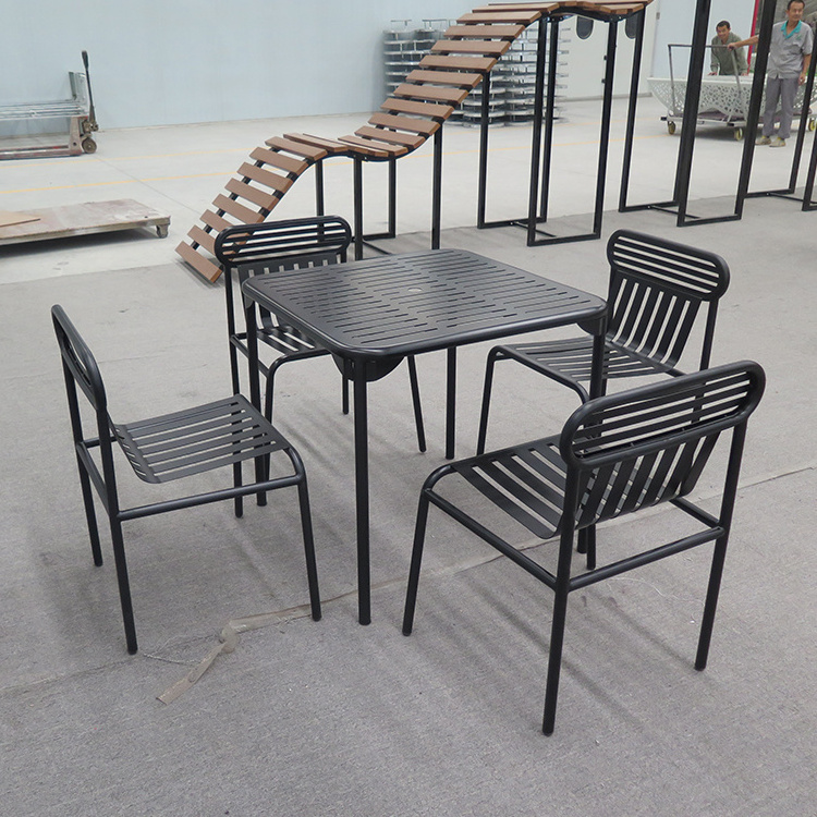 Garden Furniture Metal Picnic Dining Table and Chairs Sets Table Bench Seats Coffee Restaurant Outdoor Manufacturer Customized