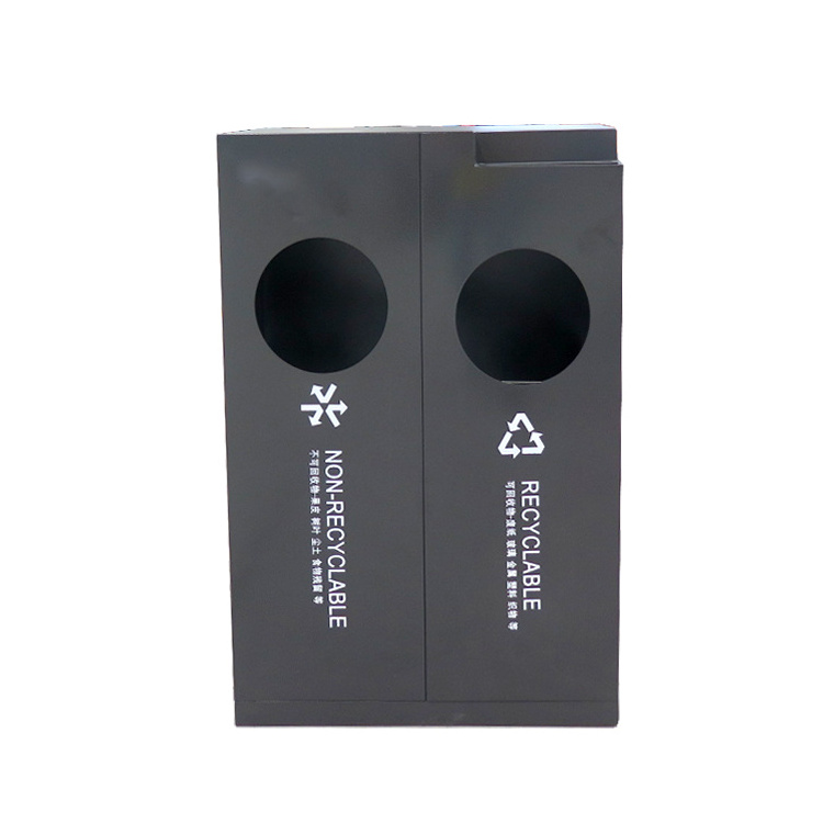 Black Commerce City Advertisement Dustbin 2 Compartments Waste Bin Garbage Bin For Airport Hotel Office Building