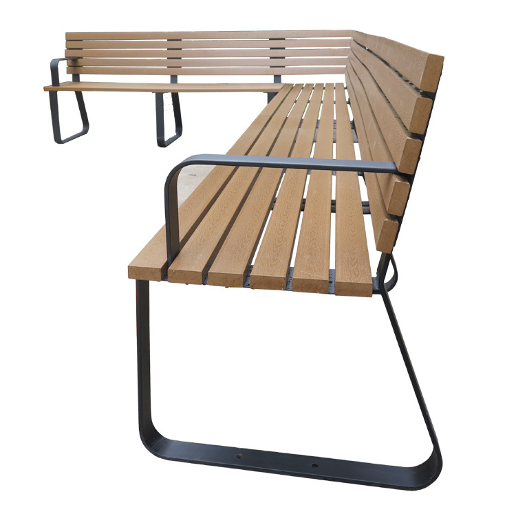 Contemporary Outdoor Garden Furniture L Shape Bench Public Park Wooden Bench