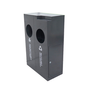 Black Commerce City Advertisement Dustbin 2 Compartments Waste Bin Garbage Bin For Airport Hotel Office Building