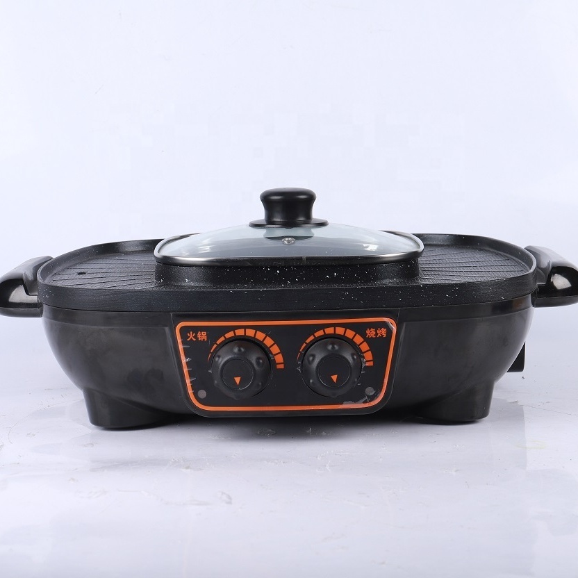 2024 hot selling 1800W non-stick coating Multi-functional square electric hotpot and grill