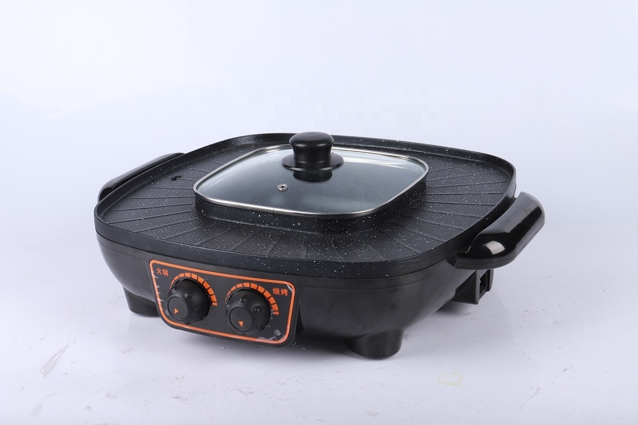 2024 hot selling 1800W non-stick coating Multi-functional square electric hotpot and grill