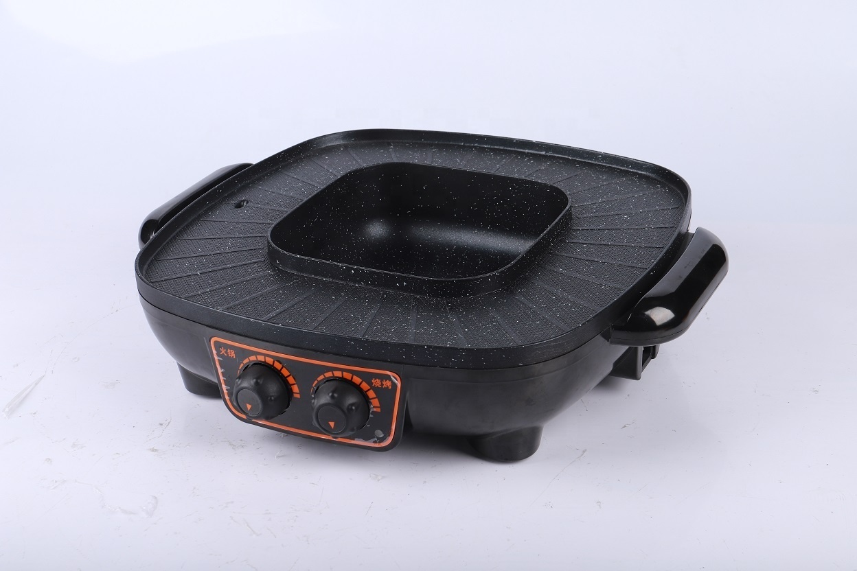 2024 hot selling 1800W non-stick coating Multi-functional square electric hotpot and grill