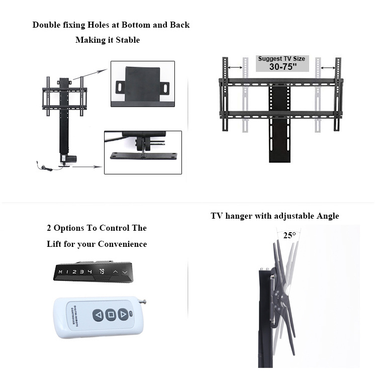 Height Adjuster Stand Remote Control Motorized Electric Ceiling Tv Lift Bracket