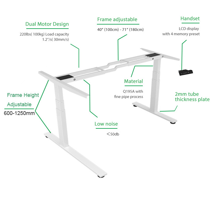 Chinese Factory 2020 Latest Modern Office Furniture Height Adjustable Dual Motor Electric Sit Stand Computer Desk