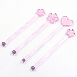 Custom Murano Pink Heart Flower Lady Cup  Borosilicate Glass Stir Sticks Stirring Rod Glass