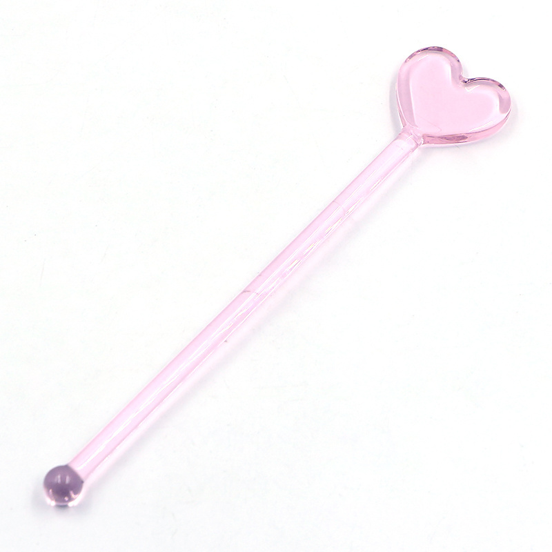 Custom Murano Pink Heart Flower Lady Cup  Borosilicate Glass Stir Sticks Stirring Rod Glass