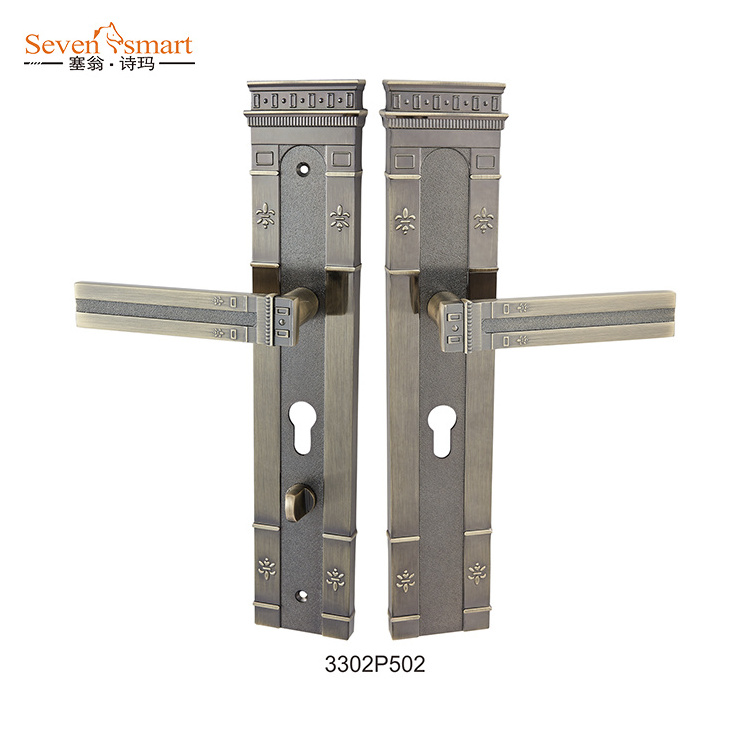 zinc door lock handle with a plate big plate exterior wooden door handle lock stainless steel push and pull plate door handle