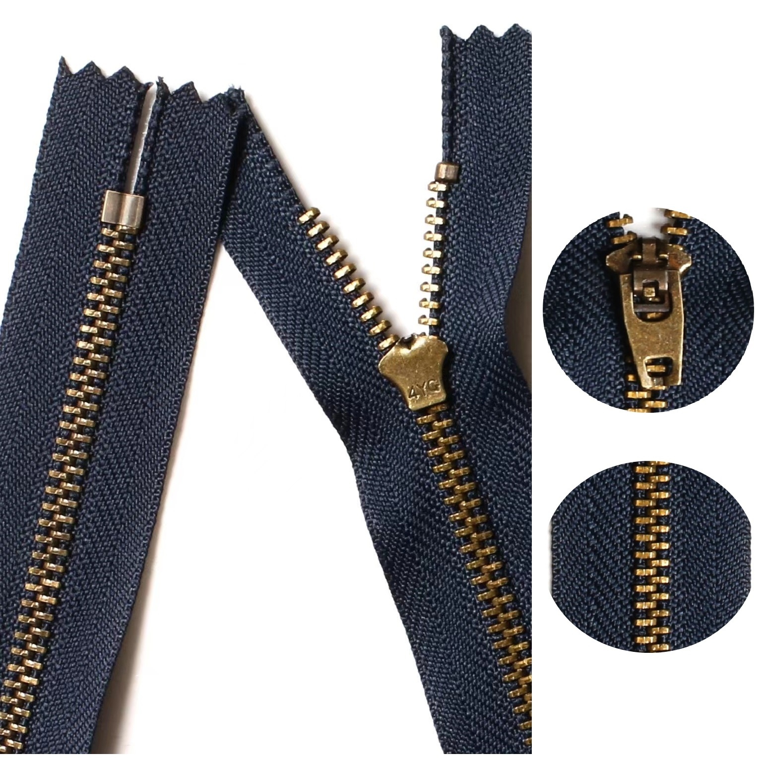 High quality brass zipper  for jean zip with 4YG slider zipper