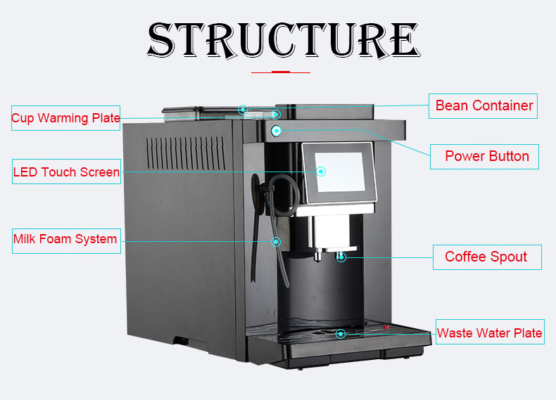 black & silver one touch 4languages commercial coffee machine