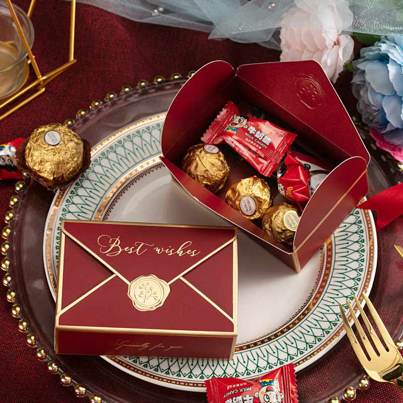 Gold Red Blue Best Envelop Paper Box with Handle Candy Cookie Chocolate Macaroon Wedding Gift Packaging