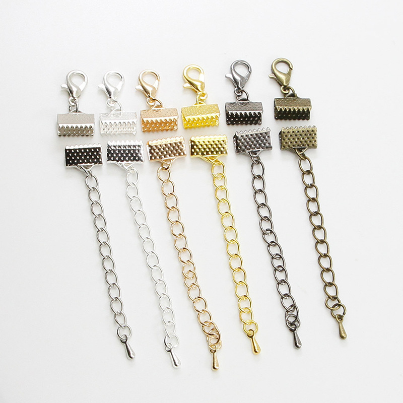 Ribbon Leather Cord End Fastener Clasps With Chains Lobster Clasps Connectors For Bracelet Diy Jewelry Making Findings