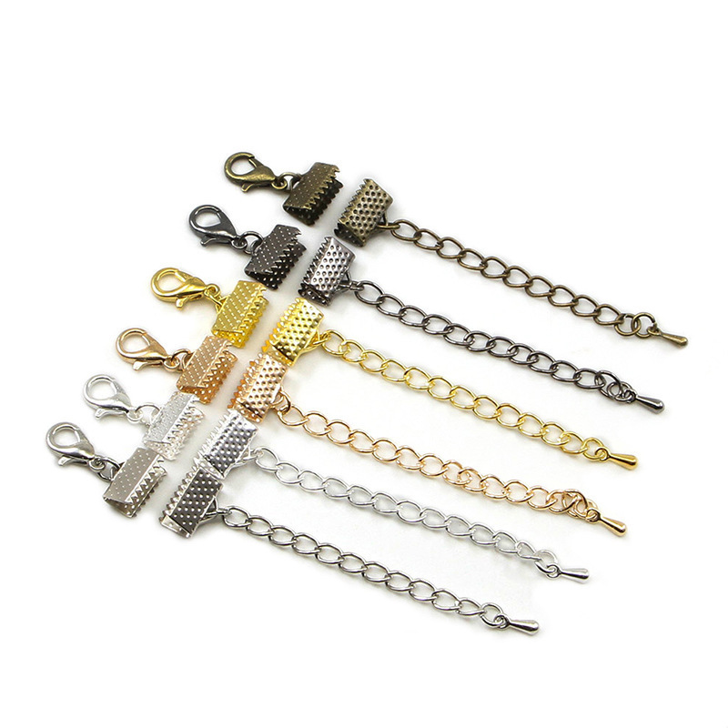 Ribbon Leather Cord End Fastener Clasps With Chains Lobster Clasps Connectors For Bracelet Diy Jewelry Making Findings