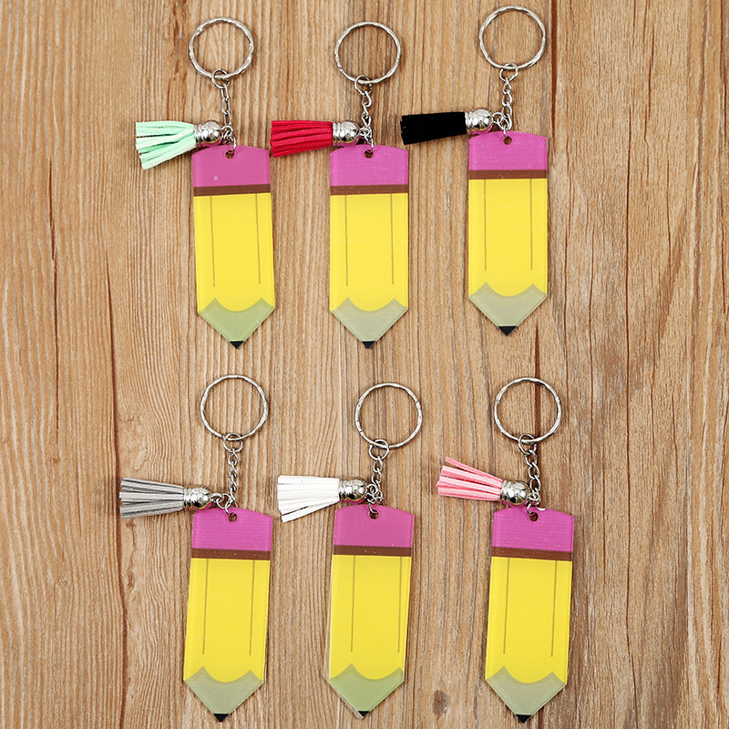 Wholesale Handmade Tassel Drop Vinyl Pencil Keyring Cut Printed Acrylic Pencil Tassel Keychain from china