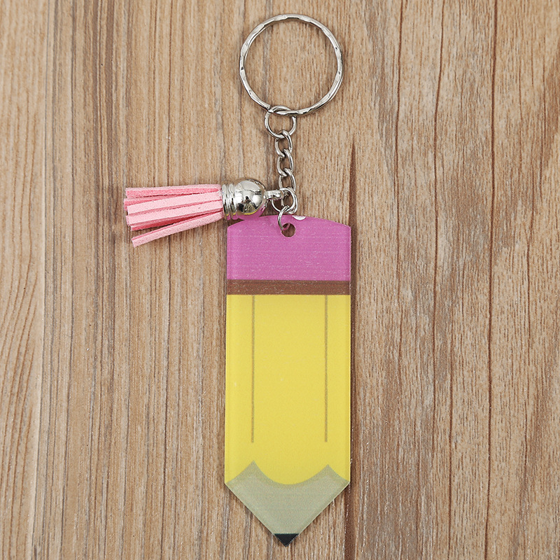 Wholesale Handmade Tassel Drop Vinyl Pencil Keyring Cut Printed Acrylic Pencil Tassel Keychain from china